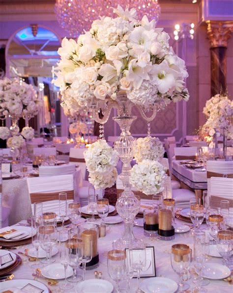 Tall White Wedding Centerpieces With Crystal Hanging