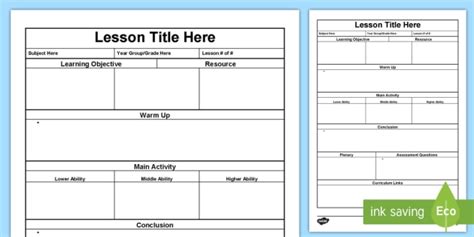 Lesson Plan Formatted Template Teacher Made