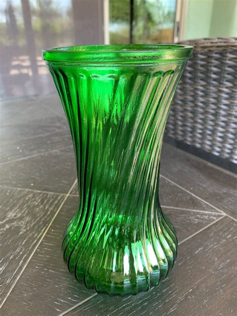 Vintage Hoosier Green Glass Vase Hoosier Swirl Green Glass Etsy