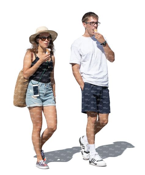 Cut Out Woman And Man Walking And Eating Ice Cream Vishopper