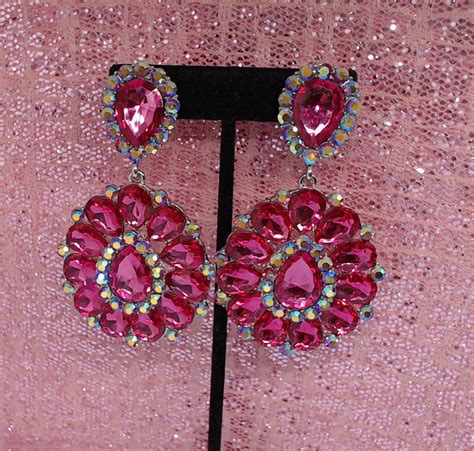 Fushia Pink Crystal Chandelier Earrings Clip On Etsy Fushia Pink