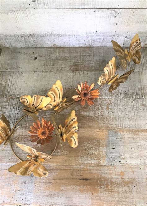 Metal Wall Art Butterfly And Flower Metal Wall Hanging Brass Etsy