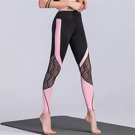 Women Sport Leggings Elastic Lace Patchwork Yoga Pants Gym Running Fitness Jogging Tights