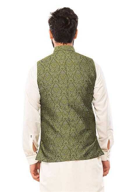 Buy Shahzeb Saeed Jamawar Formal Waistcoat For Men Green Wc 63