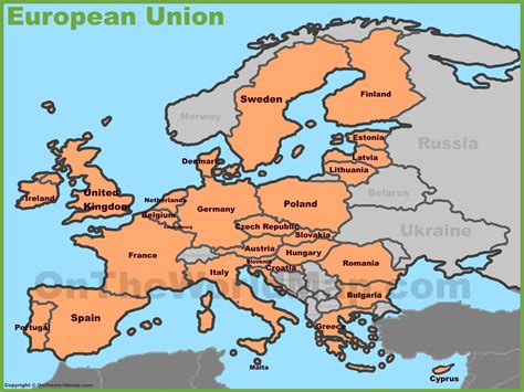 European Union Countries Map Map Of The World