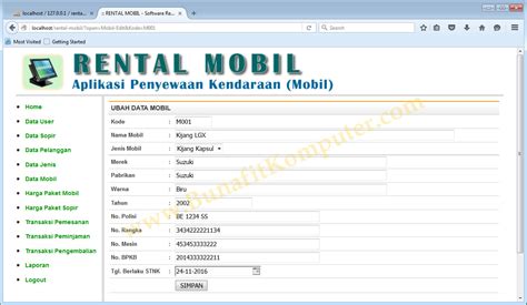Sistem Informasi Manajemen Rental Mobil Berbasis Web Dengan Php Mysql
