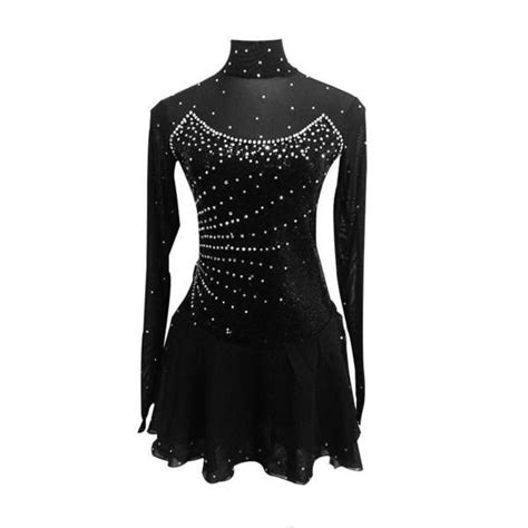 Ice Skating Dresses Performance Black With Long Sleeves Roller Skating