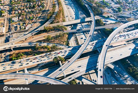 Aerial View Of A Freeway Intersection In Los Angeles — Stock Photo