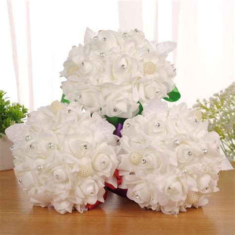 buy crystal roses bridesmaid wedding bouquet bridal artificial silk flowers at affordable prices