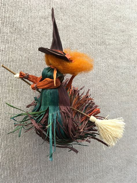 Corn Shuck Kitchen Witch Flying Corn Shuck Witch Good Luck Etsy