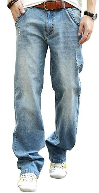 Yoyeah Mens Fashion Big Loose Relaxed Straight Leg Jeans Loose Jeans