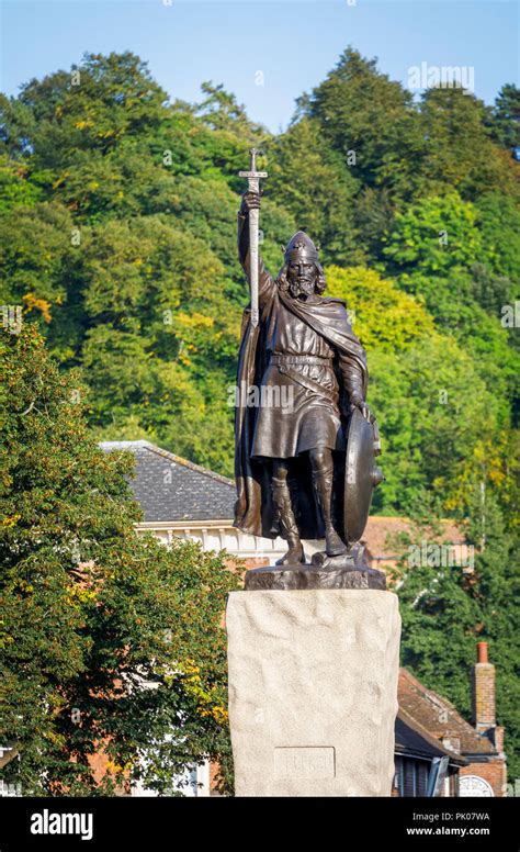 Iconic Statue Of King Alfred The Great In The Broadway Winchester