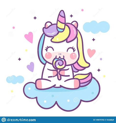Cute Unicorn Vector Candy Happy Birthday Kawaii Pony Cartoon Stock