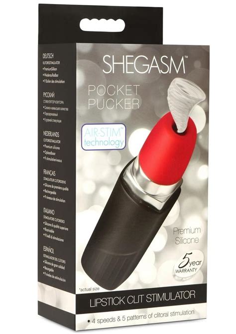 Shegasm Pocket Pucker Silicone Rechargeable Lipstick Clitoral Stimulator Red Black Shop