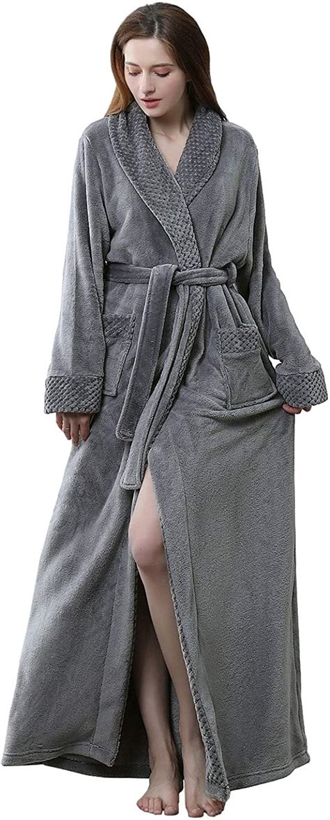 Womens Long Robe Soft Plush Plus Size Warm Comfy Bathrobe For Ladies