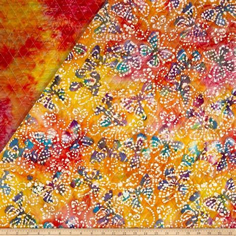 Double Face Quilted Indian Batik Butterflies Pinklimeyellow From