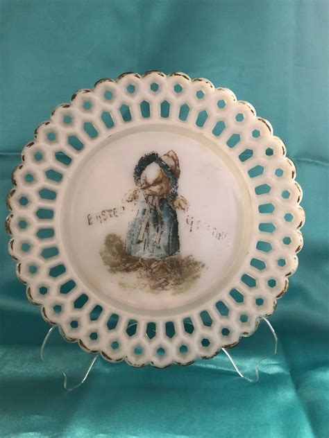 Vintage Milk Glass Lace Edge Plate With Hand Painted Etsy