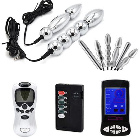 Electric Shock Anal Beads Plug Double Electrode Metal Prostate Massage