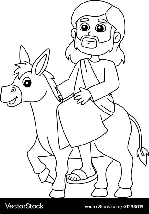 Jesus Riding Donkey Isolated Coloring Page Vector Image