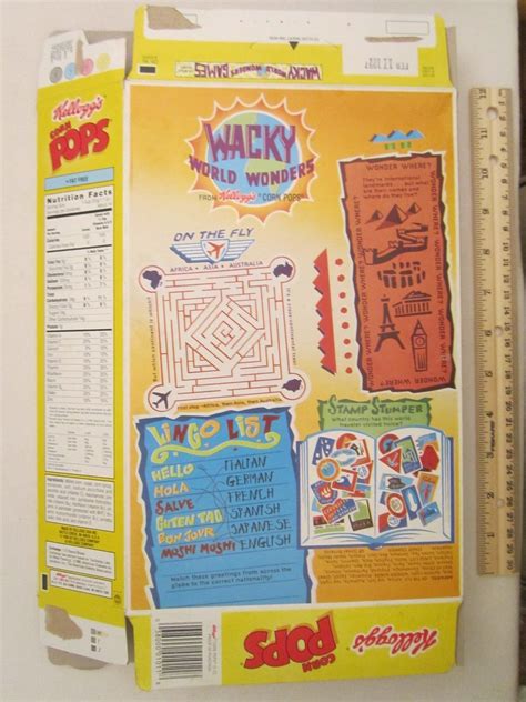 Kelloggs Cereal Box 1995 Corn Pops 15 Oz Wacky World Wonders Games On