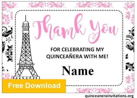 Free Printable Quinceañera Thank You Cards Templates Quinceanera