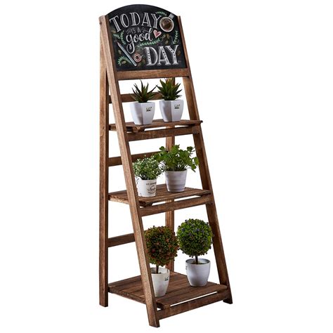Rhf Foldable Ladder Shelf With Chalkboardplant Standindoor Flower Pot