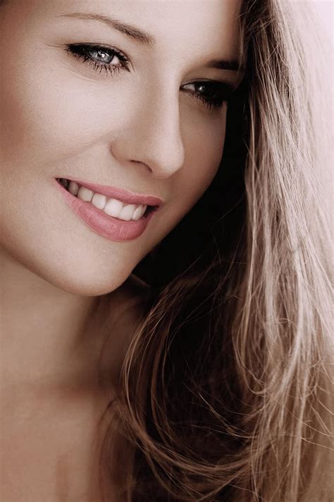 Elegant Woman Smiling Brunette With Long Light Brown Hair Girl