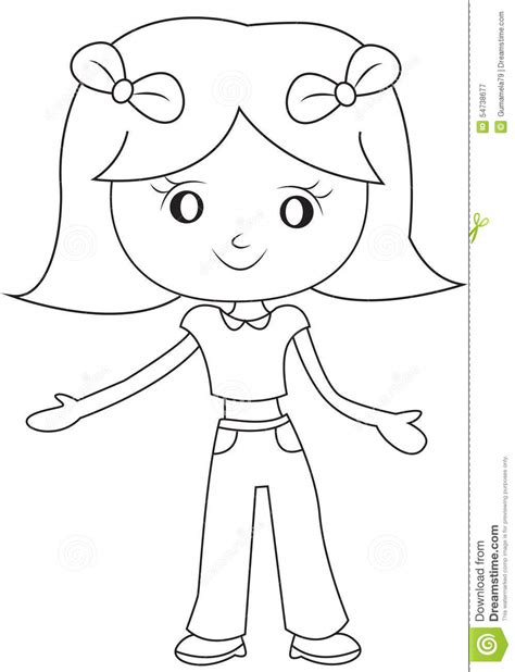 Girl With A Short Hair Coloring Page Stock Illustration