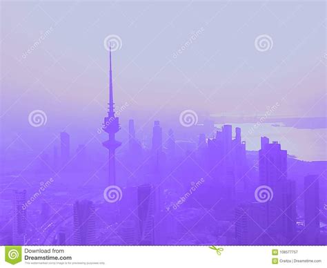 Purple Skyline Of Kuwait City At Dusk Stock Image Image Of East