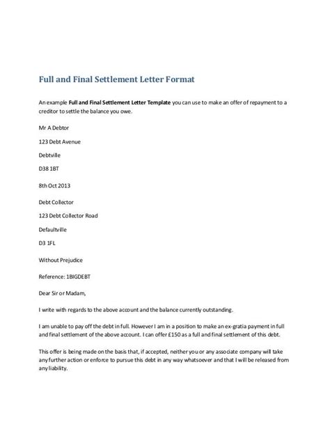 Full And Final Settlement Letter Template Freebies