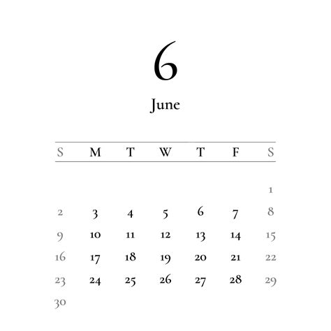 Modern Minimalist June 2024 Calendar Template Vector 2024 June