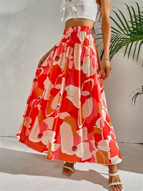 Shein Vcay Floral Print A Line Skirt Shein Usa