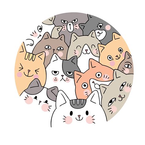 Cartoon Cute Face Cats Vector Doodle Circle Frame 621690 Vector Art
