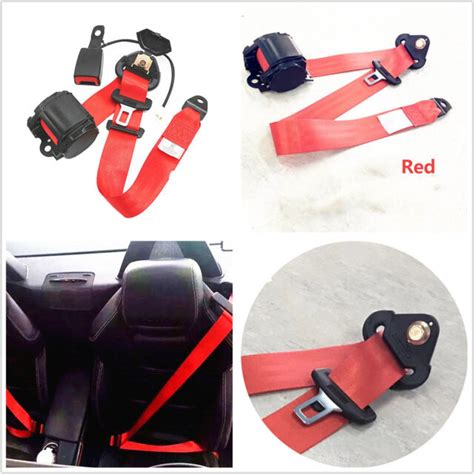 Red 3 Point Retractable Safety Car Seat Belts Lap Belt With Curved