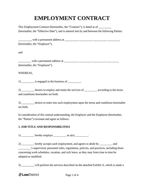 Employment Contract Template Free Contract Agreement Lawdistrict