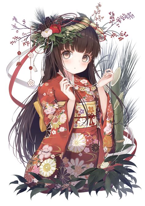 Download 2894x4093 Kimono Anime Girl Brown Hair Loli