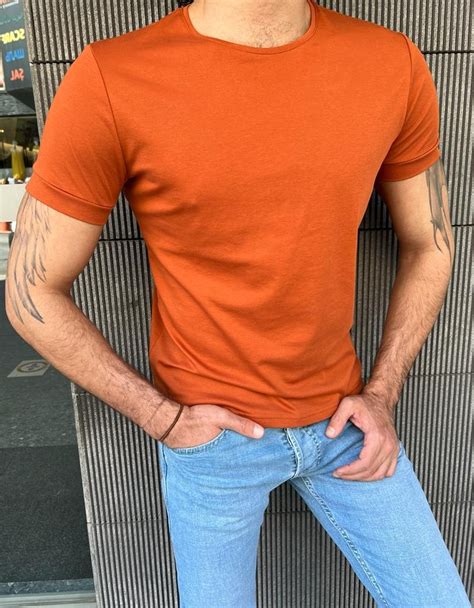 Gentwith Miami Dark Orange Slim Fit Round Neck T Shirt Gent With