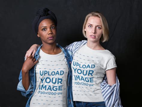 placeit interracial girlfriends wearing shirts mockup