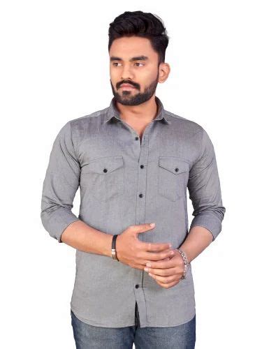 Plain Cotton Mens Double Pocket Shirts Full Sleeves Casual Wear At Rs