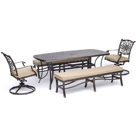 Hanover Traditions 5 Piece Bronze Patio Dining Set With Tan Cushions At