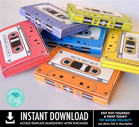 Cassette Tape Box 7 Editable Boxes T Card Holder Party Favor