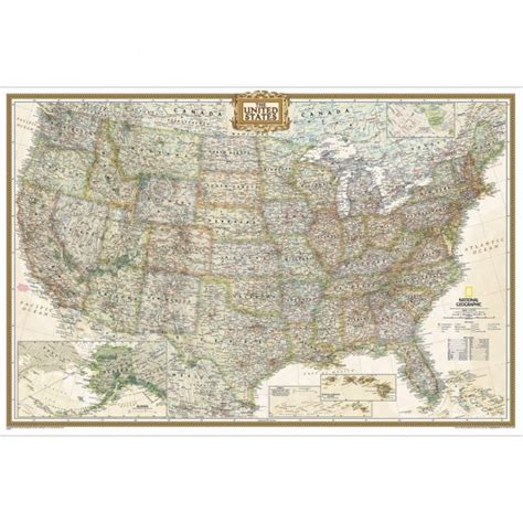 United States Political Antique Style Executive Wall Map 36 X 24 Inches
