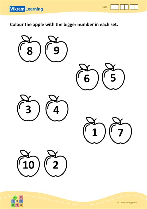 Download Colour The Apple With The Bigger Number In Each Set Worksheets