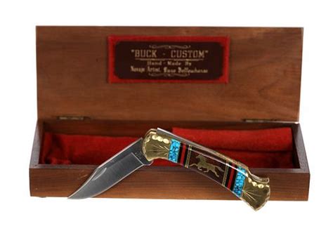 Navajo David Yellowhorse Buck Inlaid Knife In Box Sold At Auction On