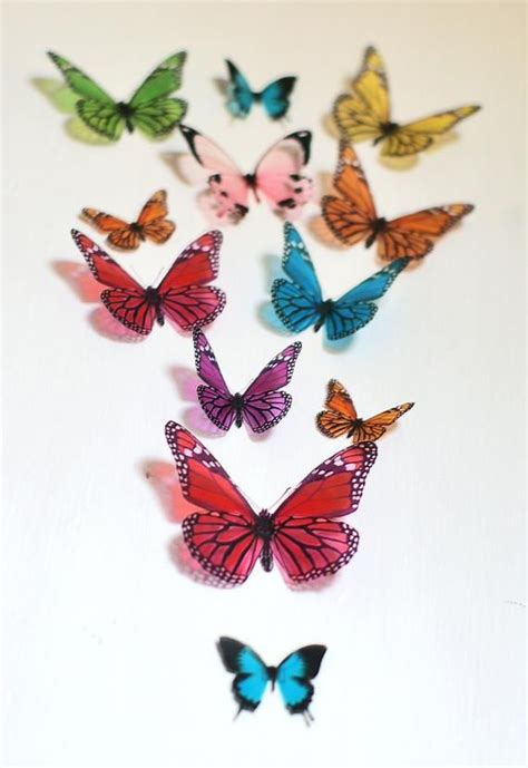 12 3d Rainbow Butterfly Wall Art Made With Plastic Etsy 3d