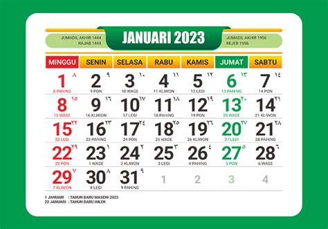 Template Kalender 2023 Lengkap Penanggalan Masehi Hijriyah Dan Jawa