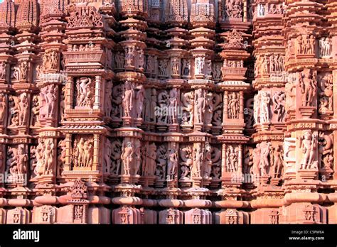 Sculptures On The Wall Of Hindu Temple Khajuraho Madhya Pradesh