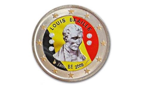 Belgium 2 Euro 2009 200th Anniversary Of Birth Louis Braille Coloured