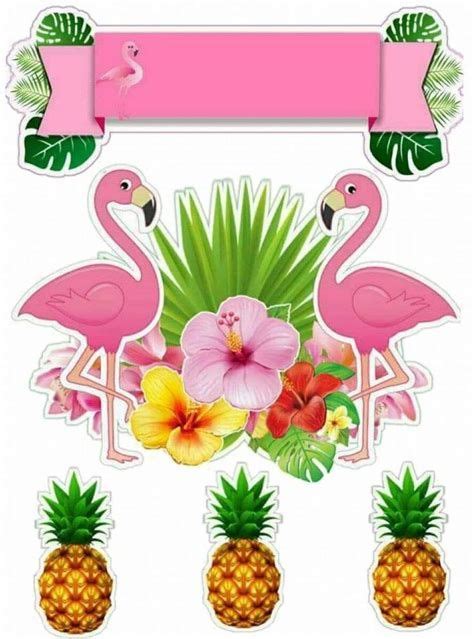 Topo de bolo flamingos para editar e imprimir grátis Festa Free