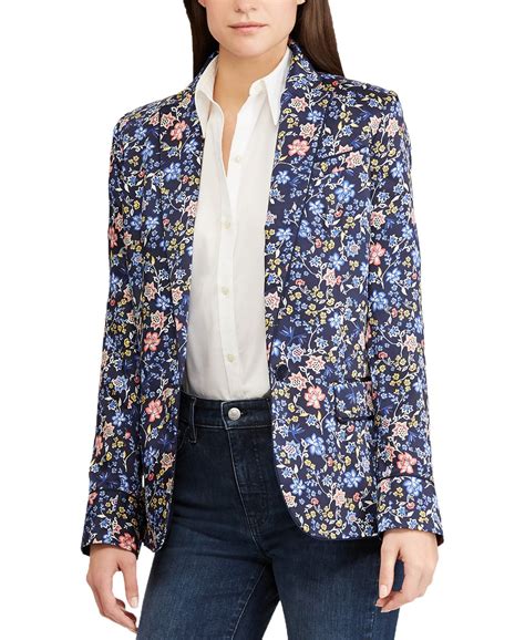 Lauren Ralph Lauren Womens Floral Print Twill Blazer Jacket Navy 8